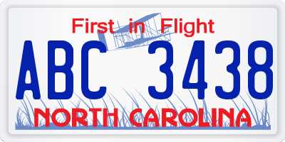 NC license plate ABC3438