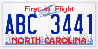 NC license plate ABC3441