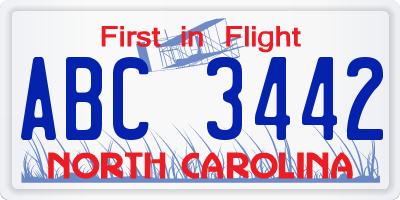 NC license plate ABC3442