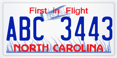 NC license plate ABC3443