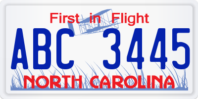 NC license plate ABC3445