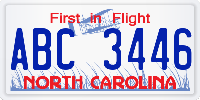 NC license plate ABC3446