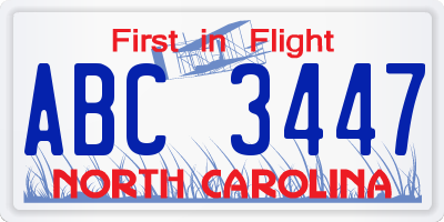 NC license plate ABC3447