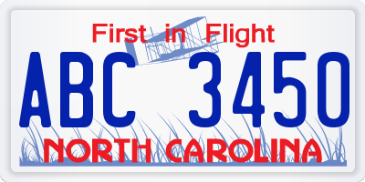 NC license plate ABC3450