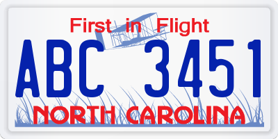 NC license plate ABC3451