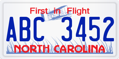 NC license plate ABC3452