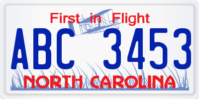 NC license plate ABC3453