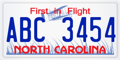 NC license plate ABC3454