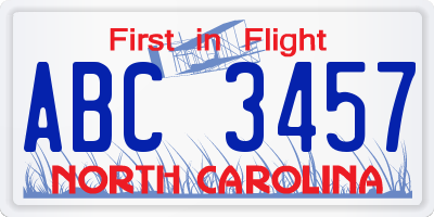 NC license plate ABC3457