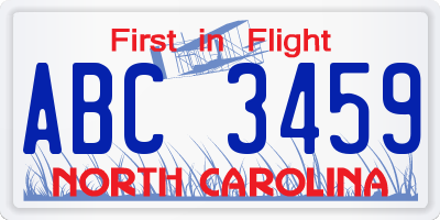 NC license plate ABC3459