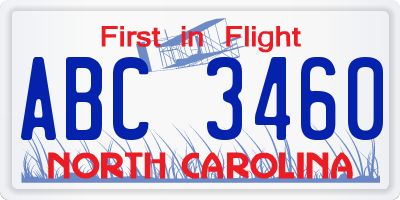 NC license plate ABC3460