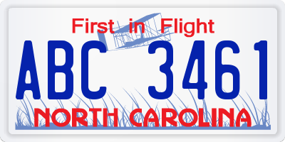 NC license plate ABC3461