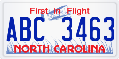 NC license plate ABC3463