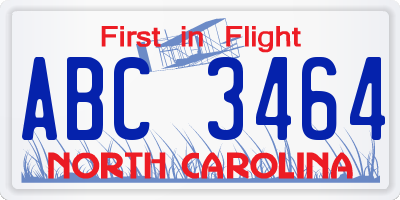 NC license plate ABC3464