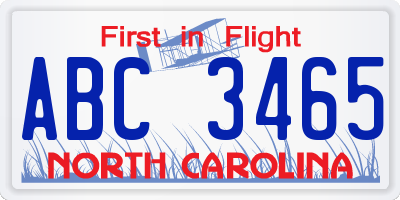 NC license plate ABC3465