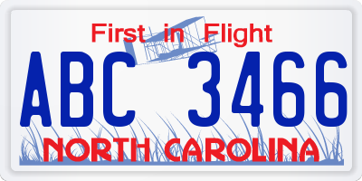 NC license plate ABC3466