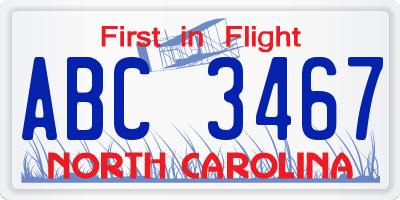 NC license plate ABC3467