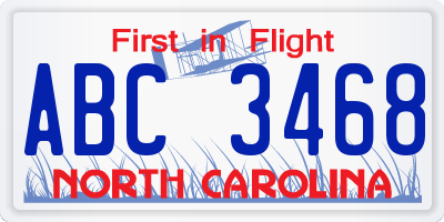 NC license plate ABC3468