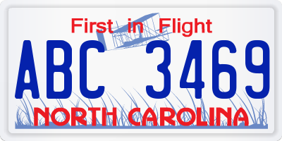 NC license plate ABC3469
