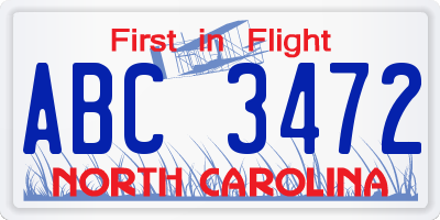 NC license plate ABC3472