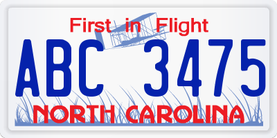 NC license plate ABC3475