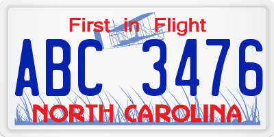 NC license plate ABC3476