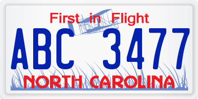NC license plate ABC3477
