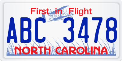 NC license plate ABC3478