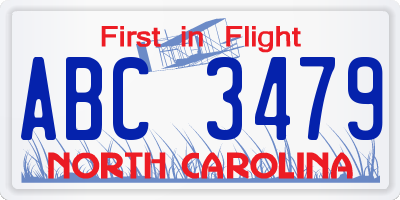 NC license plate ABC3479
