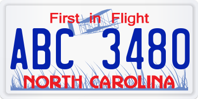 NC license plate ABC3480