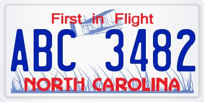 NC license plate ABC3482