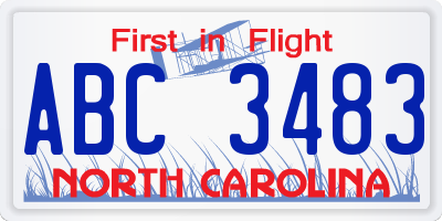 NC license plate ABC3483