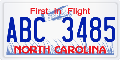 NC license plate ABC3485