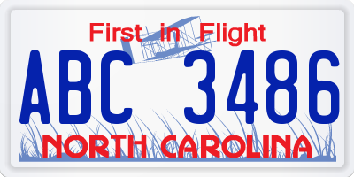 NC license plate ABC3486