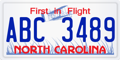 NC license plate ABC3489