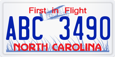 NC license plate ABC3490
