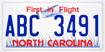 NC license plate ABC3491