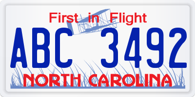 NC license plate ABC3492