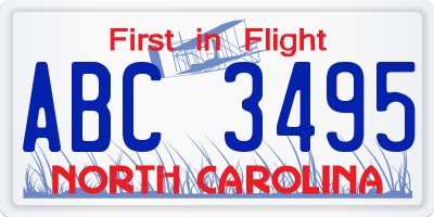 NC license plate ABC3495