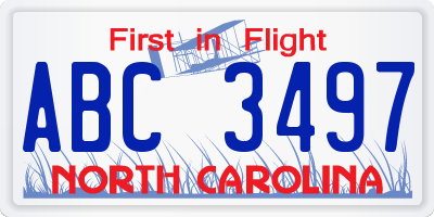 NC license plate ABC3497