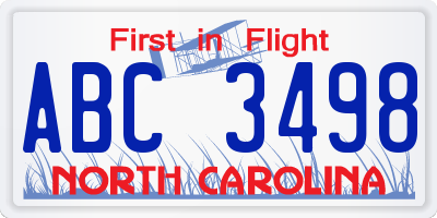 NC license plate ABC3498