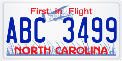 NC license plate ABC3499