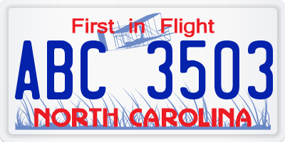 NC license plate ABC3503
