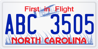 NC license plate ABC3505