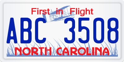 NC license plate ABC3508