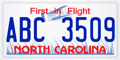 NC license plate ABC3509