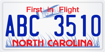 NC license plate ABC3510
