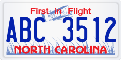 NC license plate ABC3512