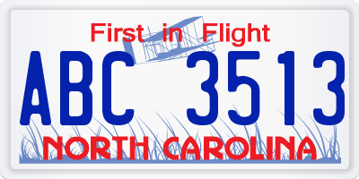 NC license plate ABC3513