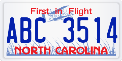 NC license plate ABC3514